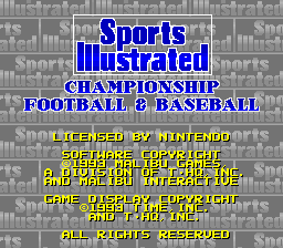 sfc游戏 冠军足球&棒球(美)Sports Illustrated Championship Football & Baseball (U) (Beta)